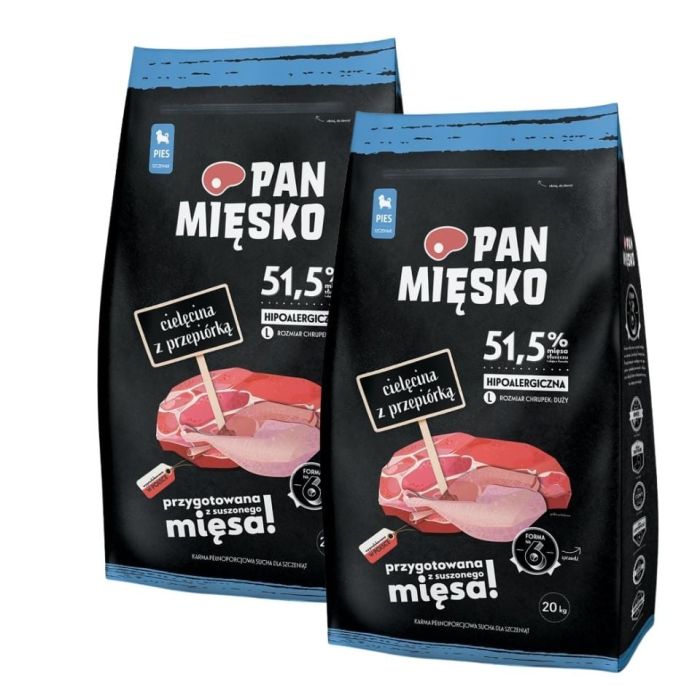 PAN MIĘSKO Cielęcina z przepiórką dla szczeniąt chrupki L 2x20 kg