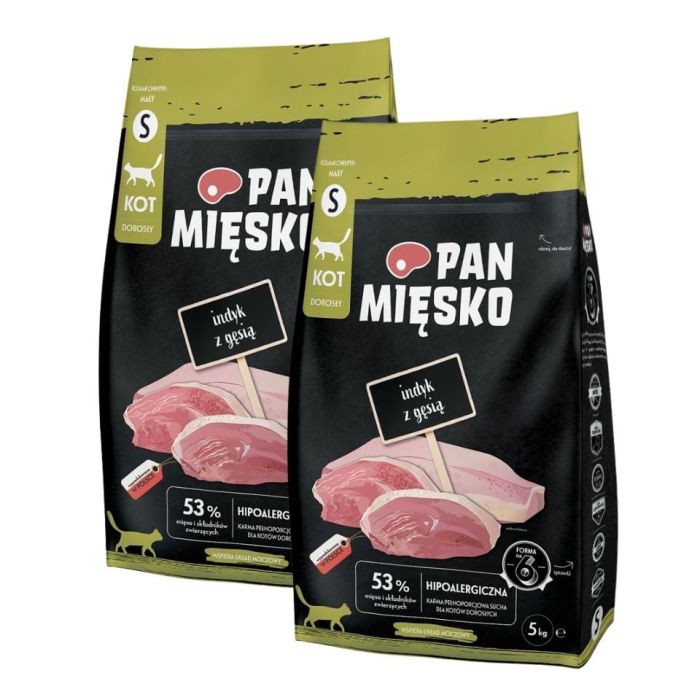 PAN MIĘSKO Indyk z gęsią dla kotów chrupki S 2x5 kg