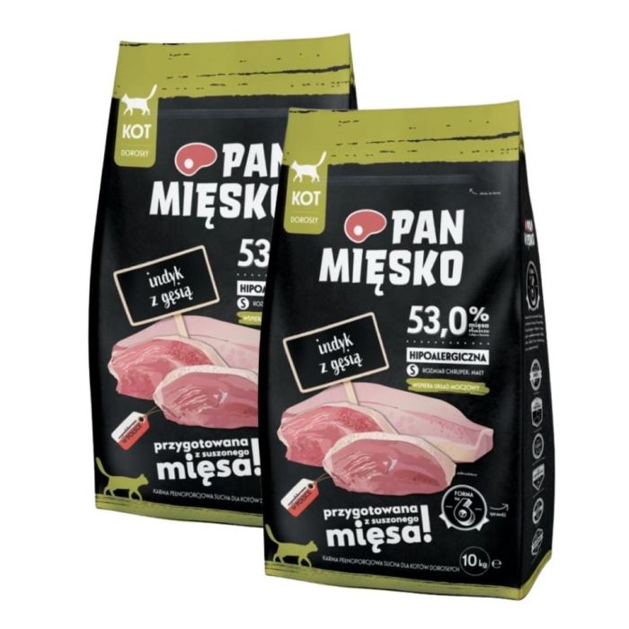 PAN MIĘSKO Indyk z gęsią dla kotów chrupki S 2x10 kg