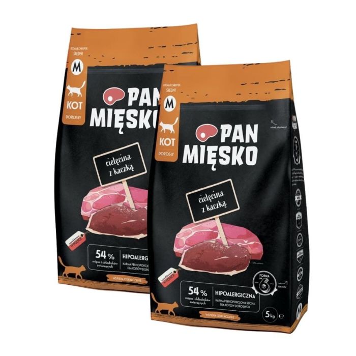 PAN MIĘSKO Cielęcina z kaczką dla kotów chrupki M 2x5 kg