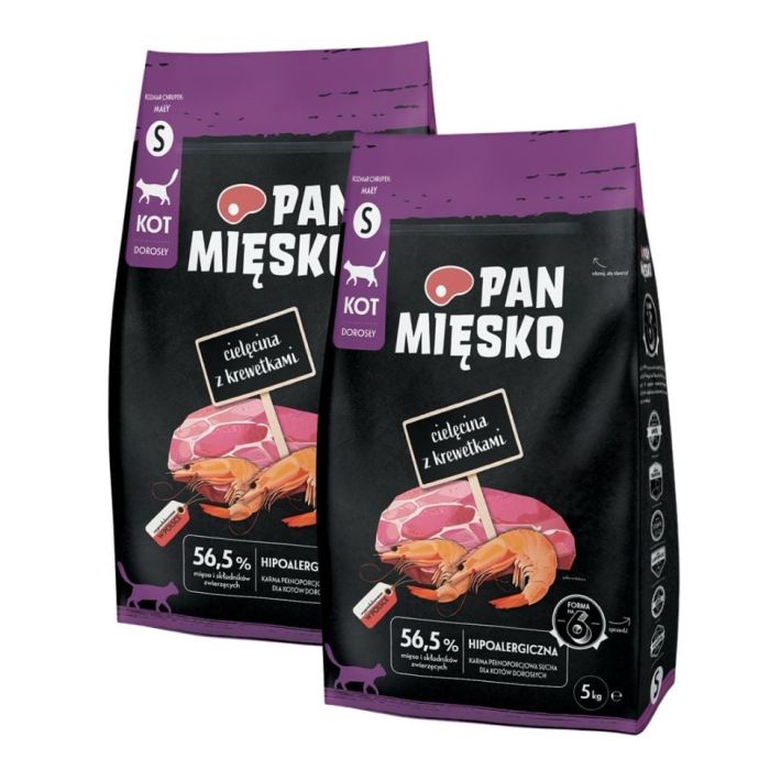 PAN MIĘSKO Cielęcina z krewetkami dla kotów chrupki S 2x5 kg