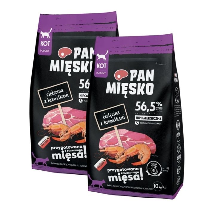 PAN MIĘSKO Cielęcina z krewetkami dla kotów chrupki S 2x10 kg