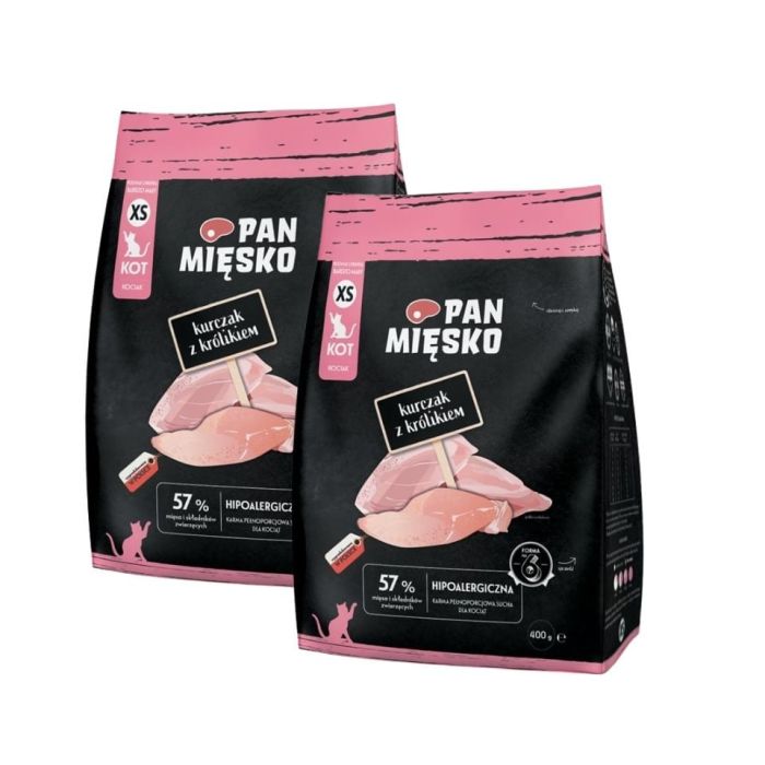 PAN MIĘSKO Kurczak z królikiem dla kociąt chrupki XS 2x400 g