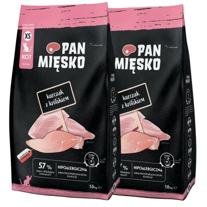 PAN MIĘSKO Kurczak z królikiem dla kociąt chrupki XS 2x1,6 kg