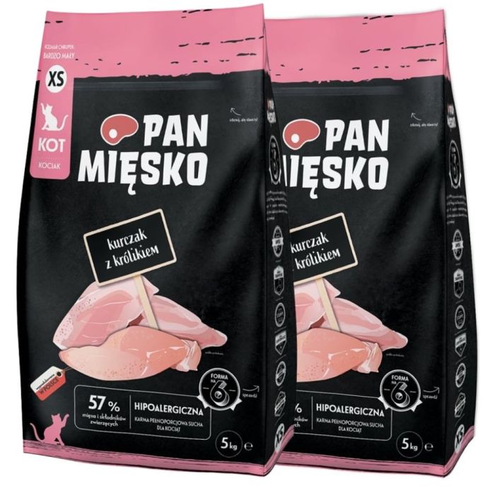 PAN MIĘSKO Kurczak z królikiem dla kociąt chrupki XS 2x5 kg
