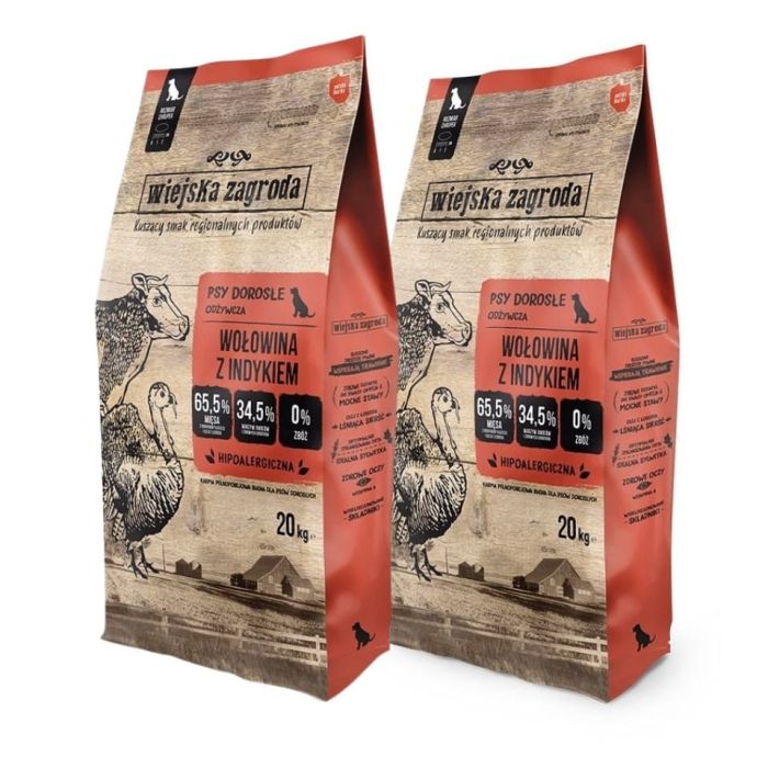 WIEJSKA ZAGRODA Wołowina z indykiem chrupki L 2x20 kg