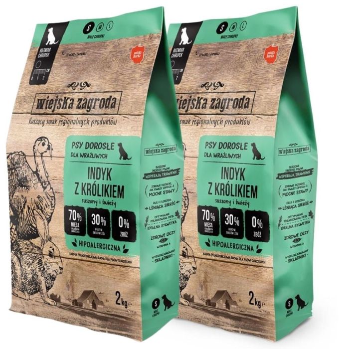 WIEJSKA ZAGRODA Indyk z królikiem chrupki S 2x2 kg