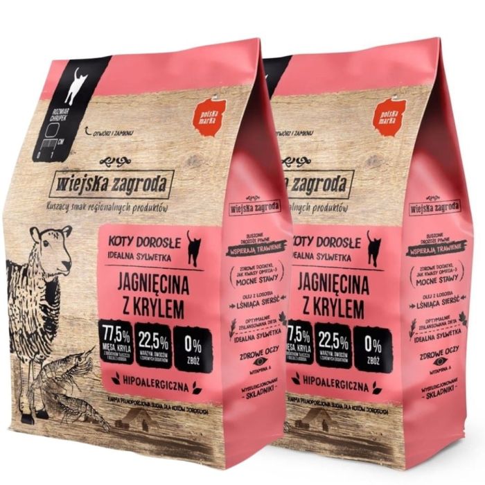 WIEJSKA ZAGRODA Jagnięcina z krylem karma dla kotów 2x400 g