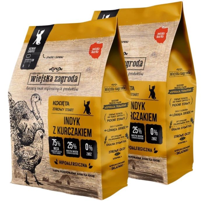 WIEJSKA ZAGRODA Indyk z kurczakiem dla kociąt 2x400 g