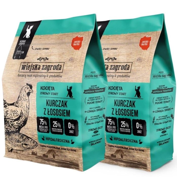 WIEJSKA ZAGRODA Kurczak z łososiem karma dla kociąt 2x400 g