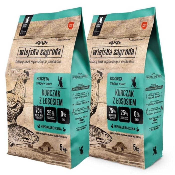 WIEJSKA ZAGRODA Kurczak z łososiem dla kociąt 2x5 kg