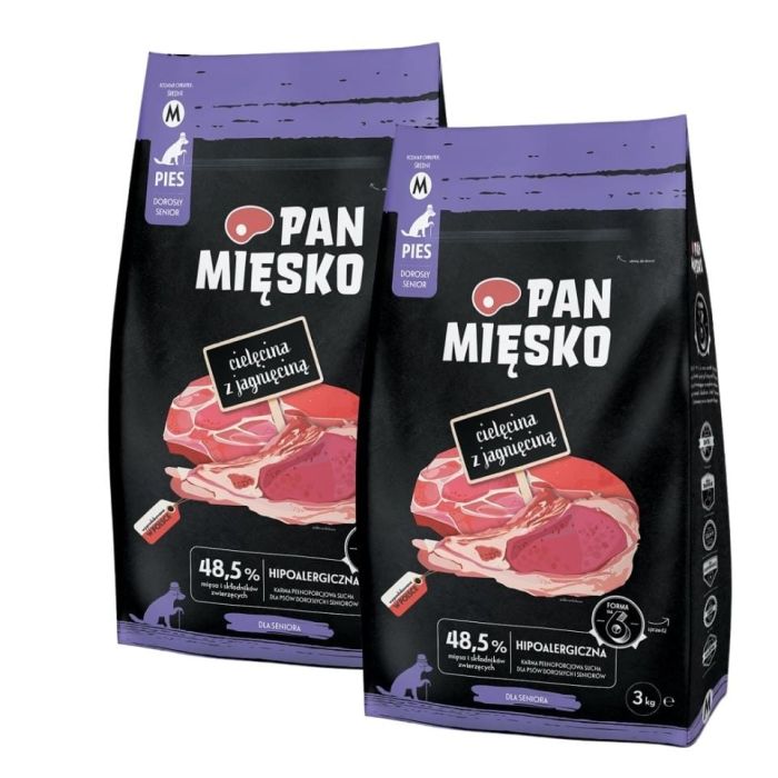 PAN MIĘSKO Cielęcina z jagnięciną dla seniorów chrupki M 2x3 kg