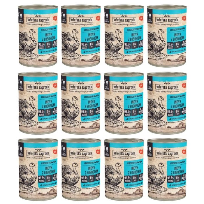 WIEJSKA ZAGRODA Indyk z łososiem mokra karma dla kotów 12x400 g