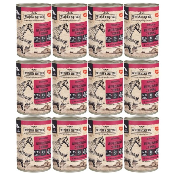 WIEJSKA ZAGRODA Wieprzowina z koniną mokra karma dla psów12x400 g