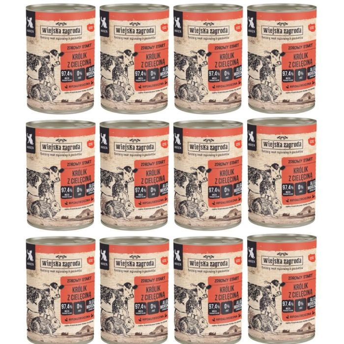 WIEJSKA ZAGRODA Królik z cielęciną mokra karma dla kociąt 12x400 g
