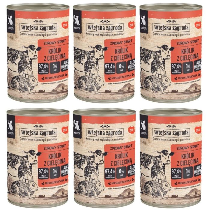 WIEJSKA ZAGRODA Królik z cielęciną mokra karma dla kociąt 6x400 g