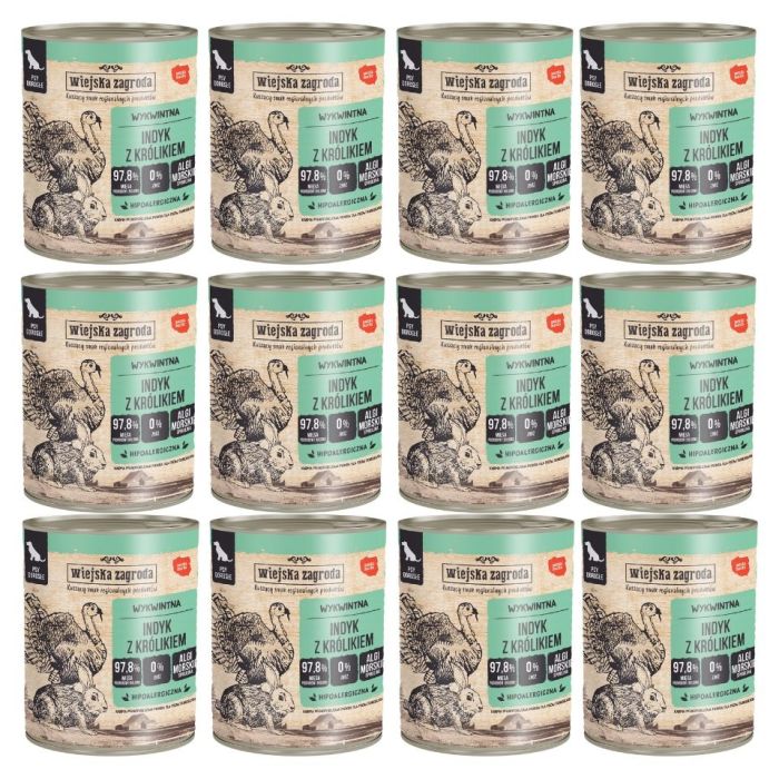 WIEJSKA ZAGRODA Indyk z królikiem mokra karma dla psów 12x800 g