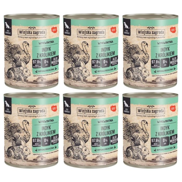 WIEJSKA ZAGRODA Indyk z królikiem mokra karma dla psów 6x800 g