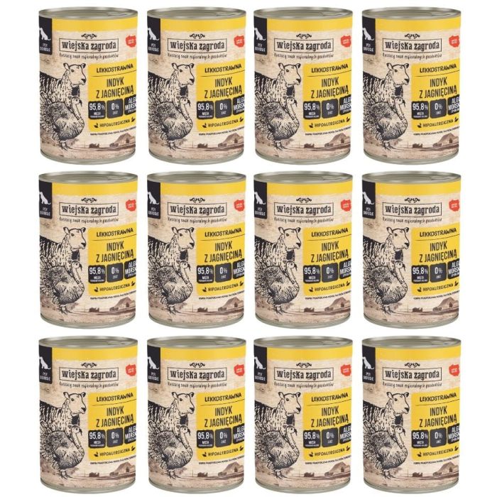 WIEJSKA ZAGRODA Indyk z jagnięciną mokra karma psów 12x400 g