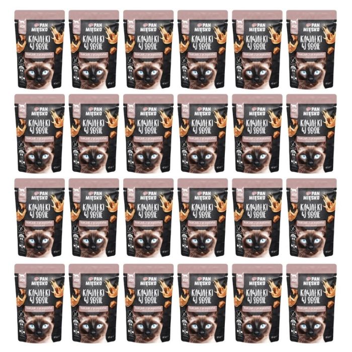 PAN MIĘSKO Kawałki w sosie Kurczak z przepiórką mokra karma dla kotów 24x85 g