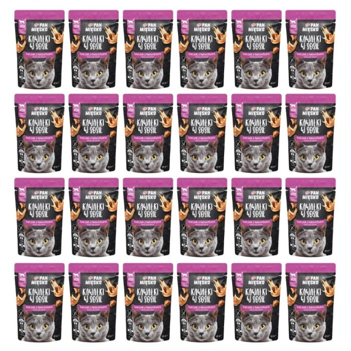 PAN MIĘSKO Kawałki w sosie Kurczak z krewetkami mokra karma dla kotów 24x85 g
