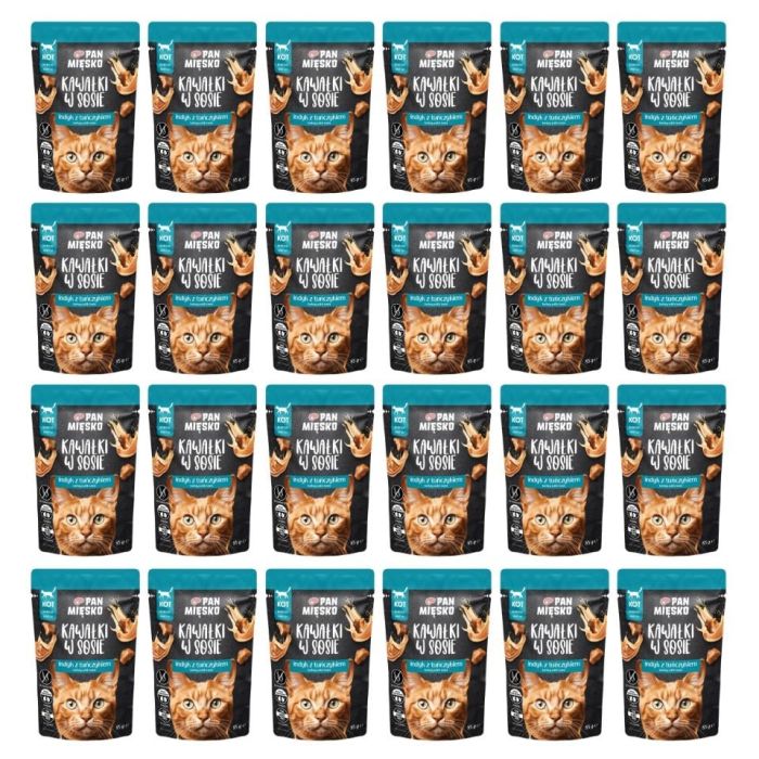 PAN MIĘSKO Kawałki w sosie Indyk z tuńczykiem mokra karma dla kotów 24x85 g