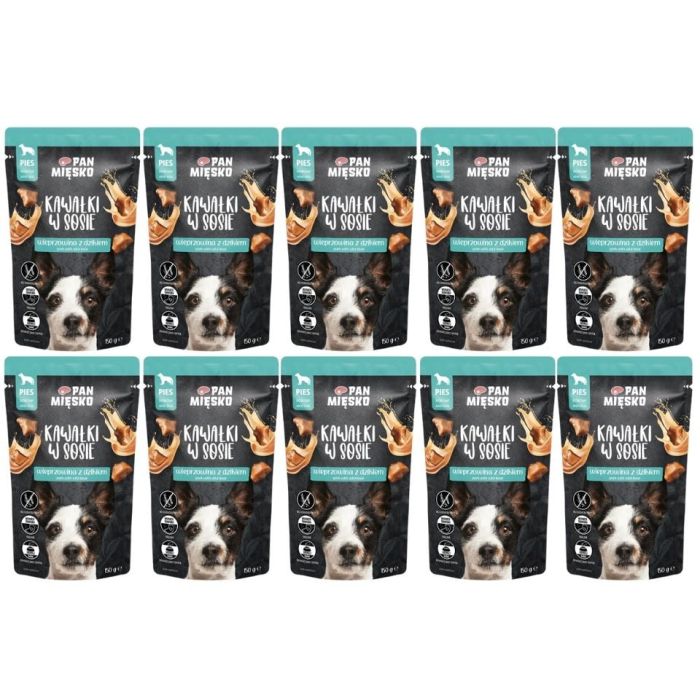 PAN MIĘSKO Kawałki w sosie Wieprzowina z dzikiem mokra karma dla psów 10x150 g