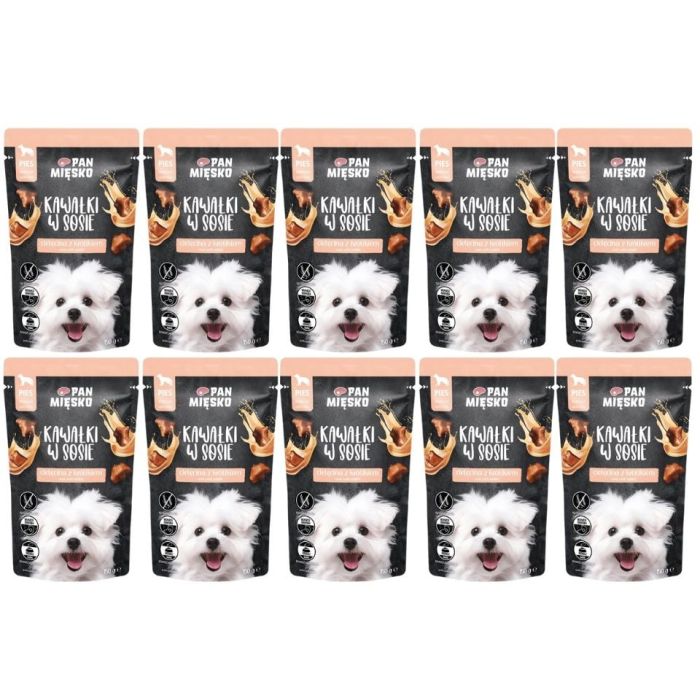 PAN MIĘSKO Kawałki w sosie Cielęcina z królikiem mokra karma dla psów 10x150 g