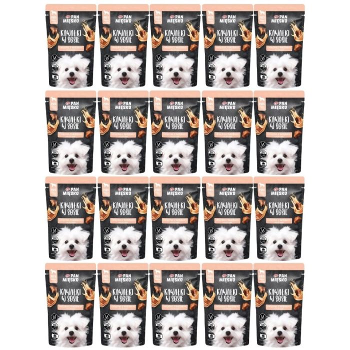 PAN MIĘSKO Kawałki w sosie Cielęcina z królikiem mokra karma dla psów 20x150 g