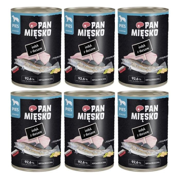 PAN MIĘSKO Indyk z dorszem mokra karma dla psów 6x400 g