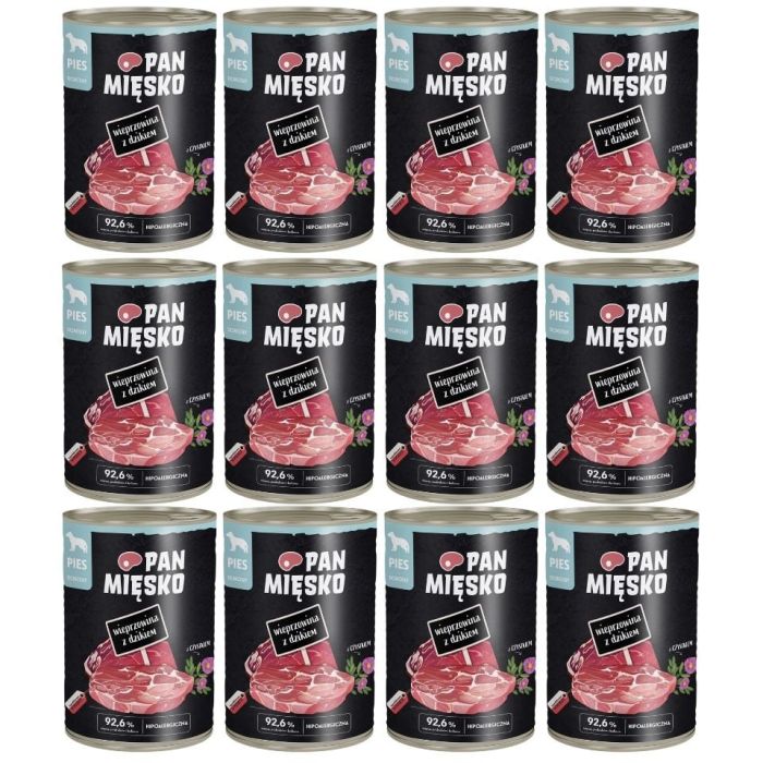 PAN MIĘSKO Wieprzowina z dzikiem mokra karma dla psów 12x400 g