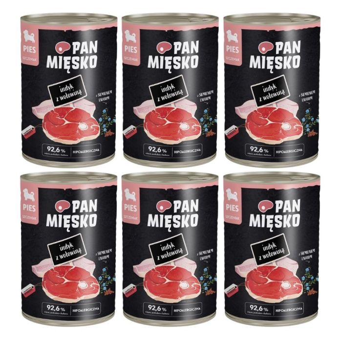 PAN MIĘSKO Indyk z wołowiną mokra karma dla szczeniąt 6x400 g