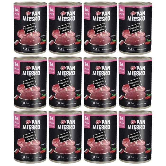 PAN MIĘSKO Wieprzowina z kaczką mokra karma dla szczeniąt 12x400 g