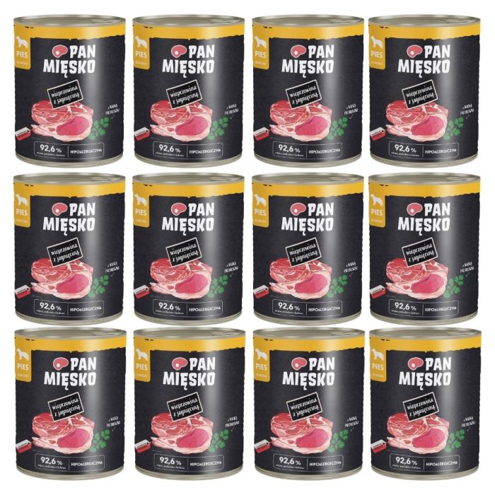 PAN MIĘSKO Wieprzowina z jagnięciną mokra karma dla psów 12x800 g