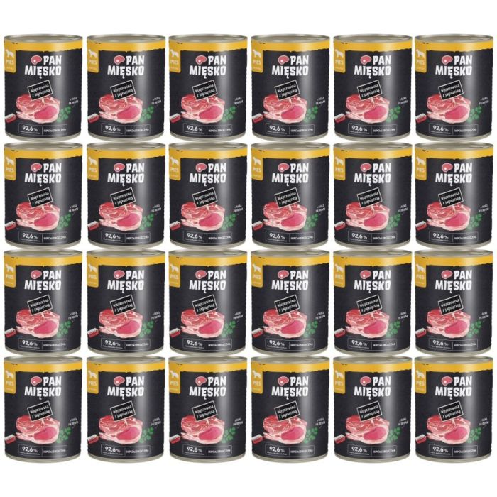 PAN MIĘSKO Wieprzowina z jagnięciną mokra karma dla psów 24x800 g