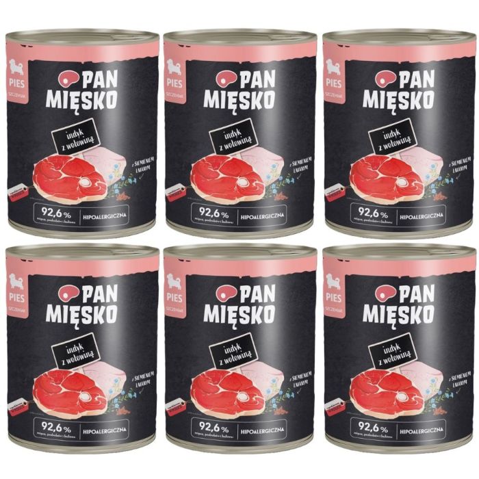 PAN MIĘSKO Indyk z wołowiną mokra karma dla szczeniąt 6x800 g
