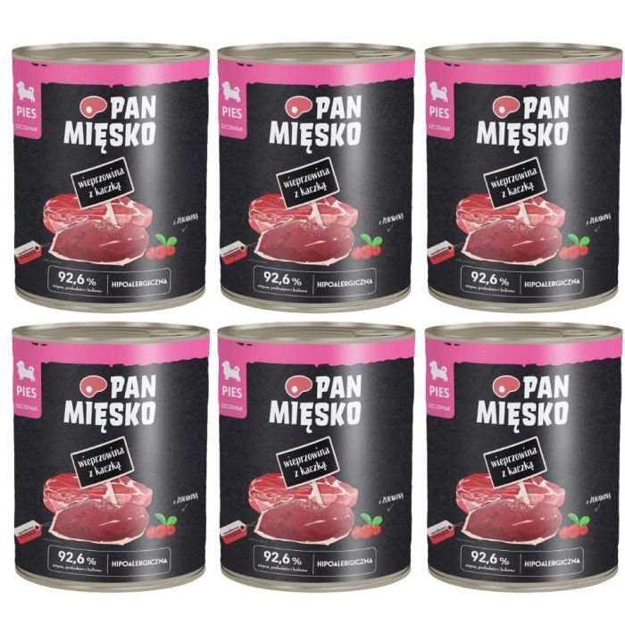 PAN MIĘSKO Wieprzowina z kaczką mokra karma dla szczeniąt 6x800 g