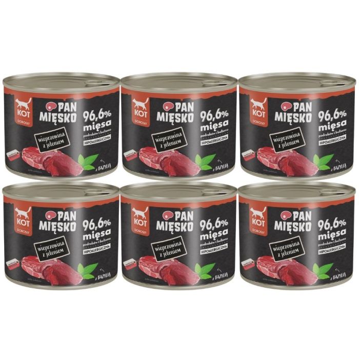 PAN MIĘSKO Wieprzowina z jeleniem mokra karma dla kotów 6x200 g