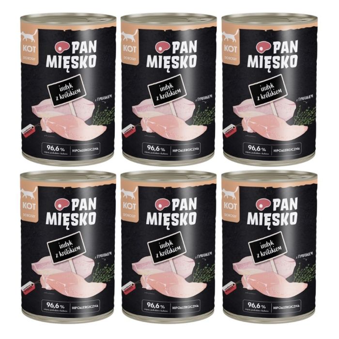 PAN MIĘSKO Indyk z królikiem mokra karma dla kota 6x400 g