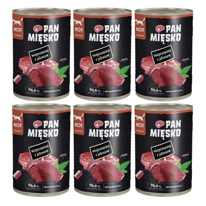 PAN MIĘSKO Wieprzowina z jeleniem mokra karma dla kotów 6x400 g