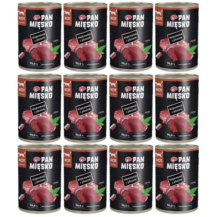 PAN MIĘSKO Wieprzowina z jeleniem mokra karma dla kotów 12x400 g