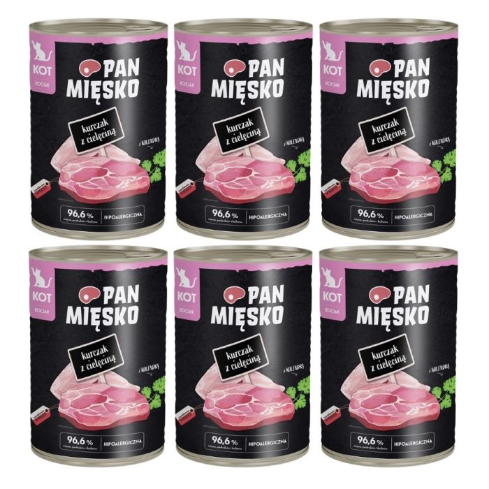 PAN MIĘSKO Kurczak z cielęciną mokra karma dla kociąt 6x400 g