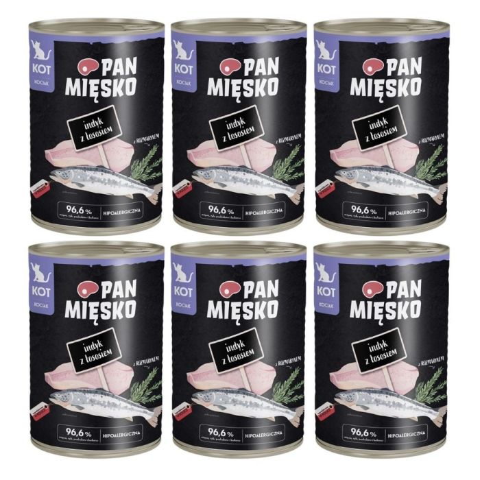 PAN MIĘSKO Indyk z łososiem mokra karma dla kociąt 6x400 g