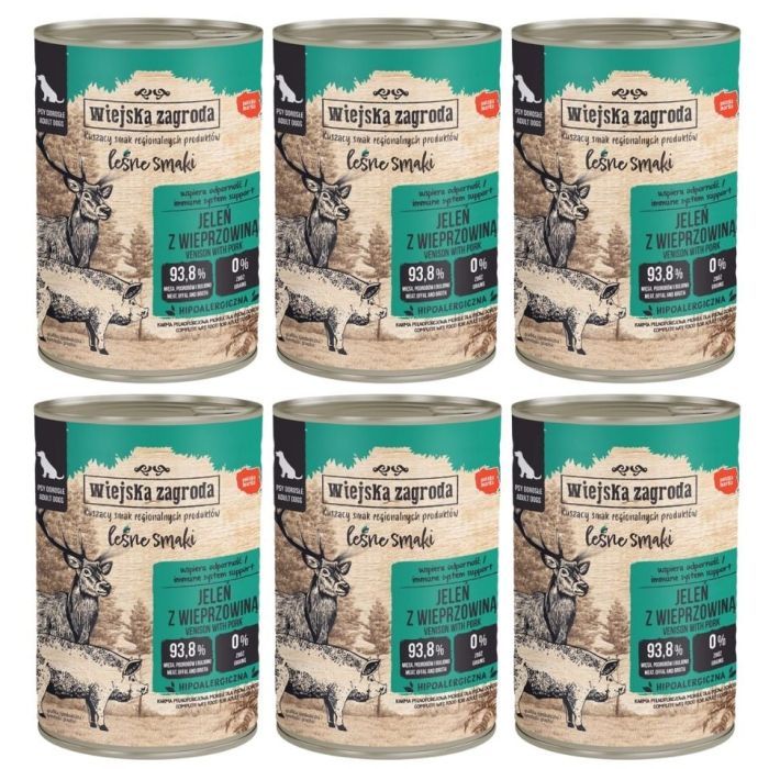 WIEJSKA ZAGRODA Leśne smaki Jeleń z wieprzowiną mokra karma dla psów 6x400 g