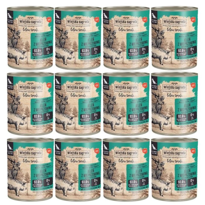 WIEJSKA ZAGRODA Leśne smaki Jeleń z wieprzowiną mokra karma dla psów 12x800 g