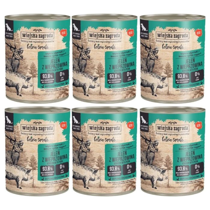 WIEJSKA ZAGRODA Leśne smaki Jeleń z wieprzowiną mokra karma dla psów 6x800 g
