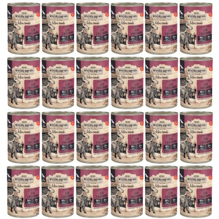 WIEJSKA ZAGRODA Leśne smaki Dzik z wołowiną 24x400 g mokra karma dla psów dorosłych