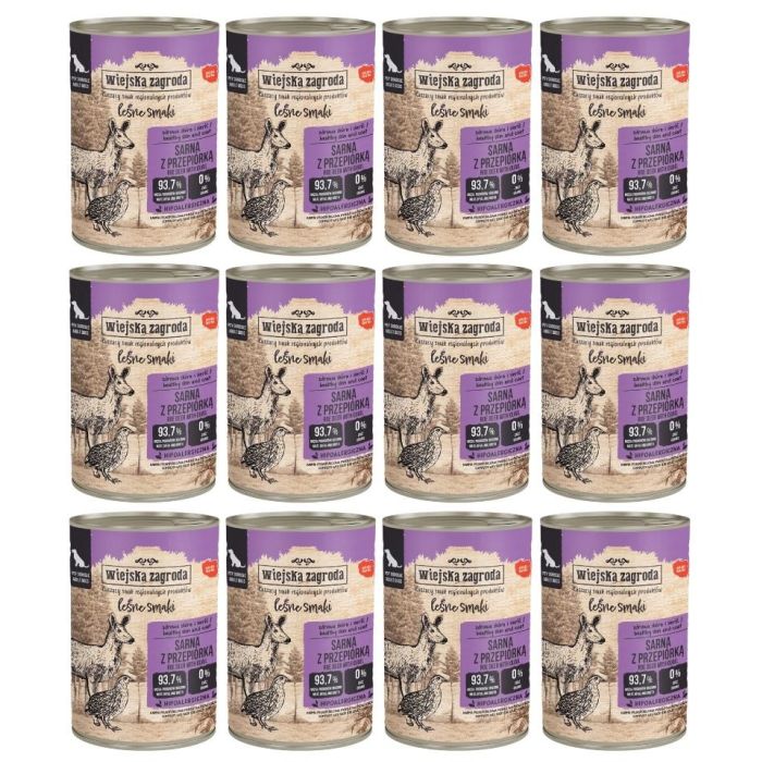 WIEJSKA ZAGRODA Leśne smaki Sarna z przepiórką mokra karma dla psów 12x400 g