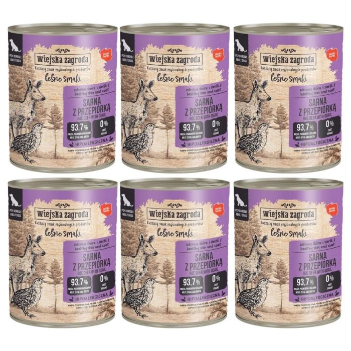 WIEJSKA ZAGRODA Leśne smaki Sarna z przepiórką mokra karma dla psów 6x800 g