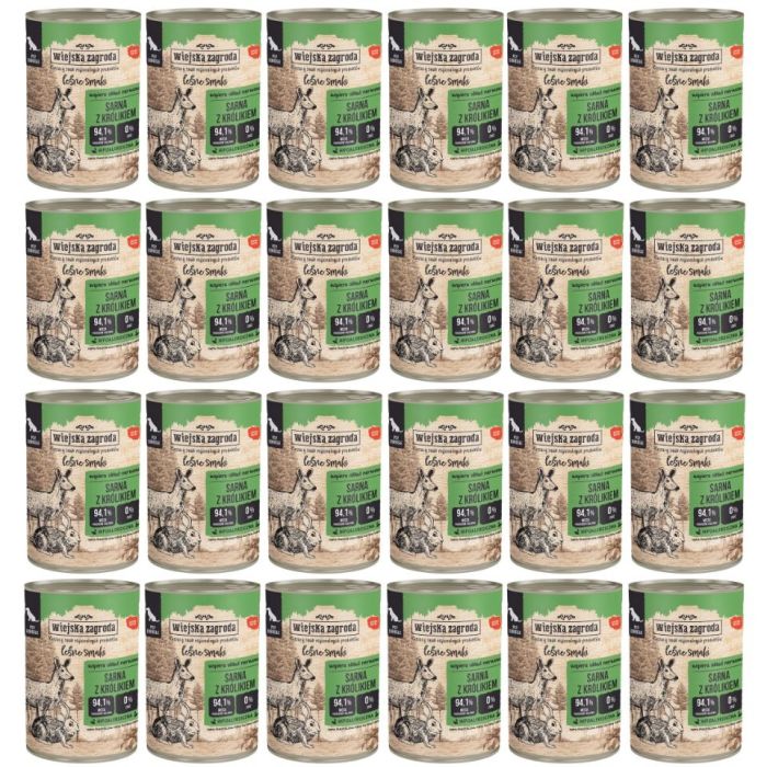 WIEJSKA ZAGRODA Leśne smaki Sarna z królikiem 24x400 g mokra karma dla psów dorosłych